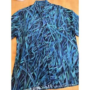 Riscatto Men's Polo Shirt Button Made in‎ Italy 100% Cupro Black Blue Green 90s